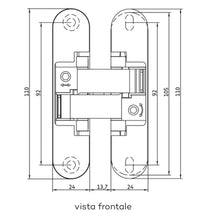 Carica l&#39;immagine nel visualizzatore di Gallery, Cerniera invisibile ANSELMI per porte interne a filo con profondità di fresata sul telaio di 21 mm fino a 40 kg
